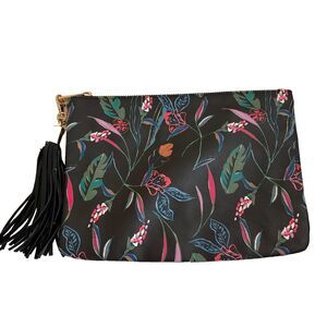 A New Day Clutch Bag Purse Black Floral Tassel 10" Women's